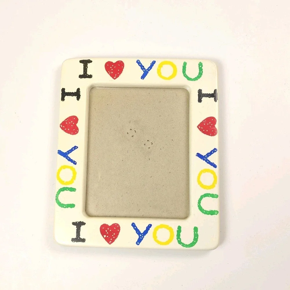 Vintage I Love You Ceramic Picture Frame Colorful Photo Retro 90s Valentines